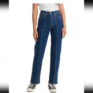 Levis Jeans Ribcage Straight Leg Ankle With Seam Size 32 Dark Wash